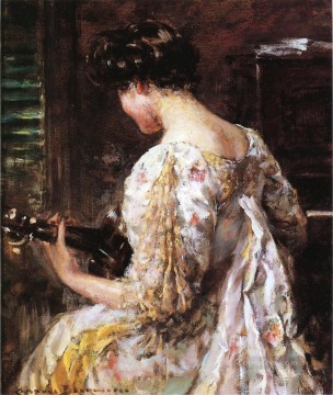  woman Oil Painting - Woman with Guitar impressionist James Carroll Beckwith